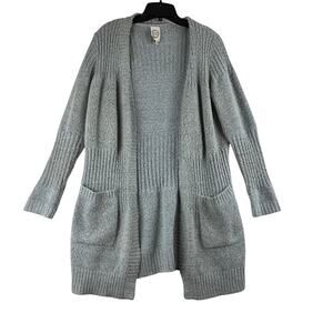 Eleven Star Brushed Plush Knit Cardigan Sweater Women's Medium Long Length Blue